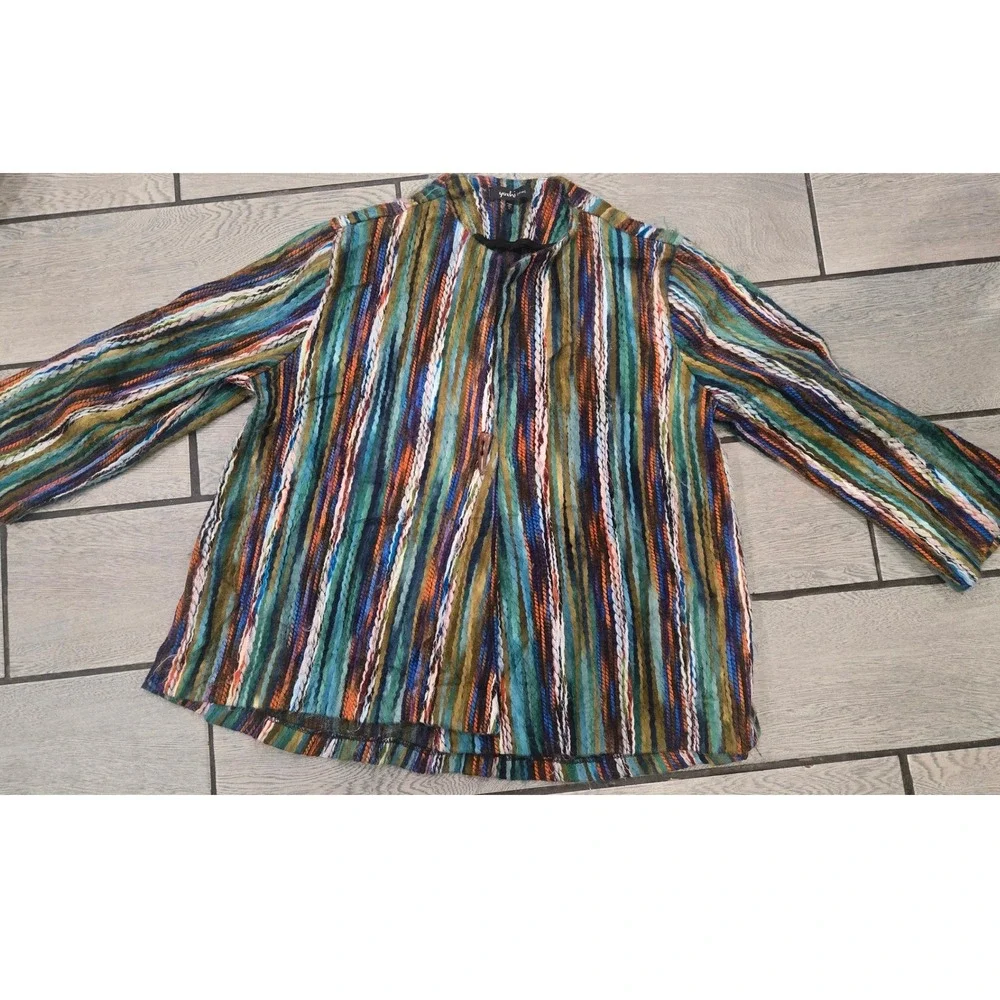 Yushi Woven Stripe Toggle Cardigan Jacket Made in USA Multicolor Size L 1738